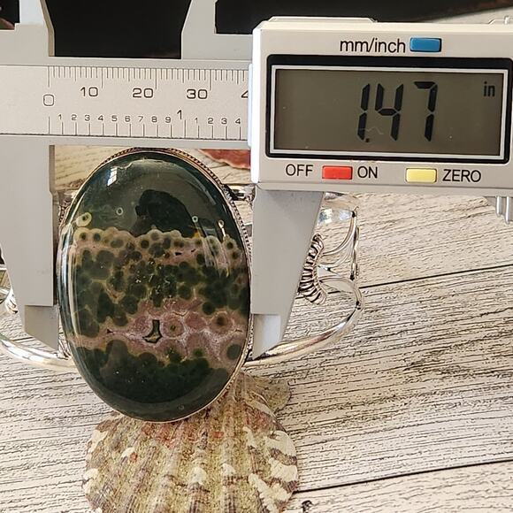 Wide Silver Cuff, Veiled Beauty Lace Agate Cuff Bracelet - Picture 7 of 10